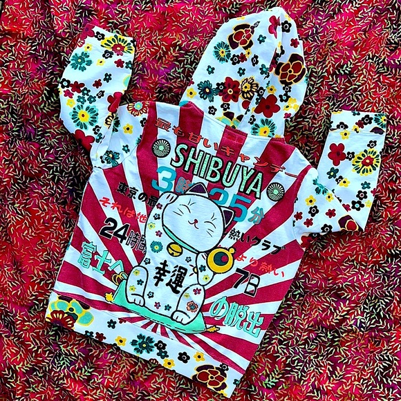 Lucky Brand Tops - Vintage Lucky Brand Embroidered SHIBUYA Lucky Cat Sweatshirt Hoodie Jacket